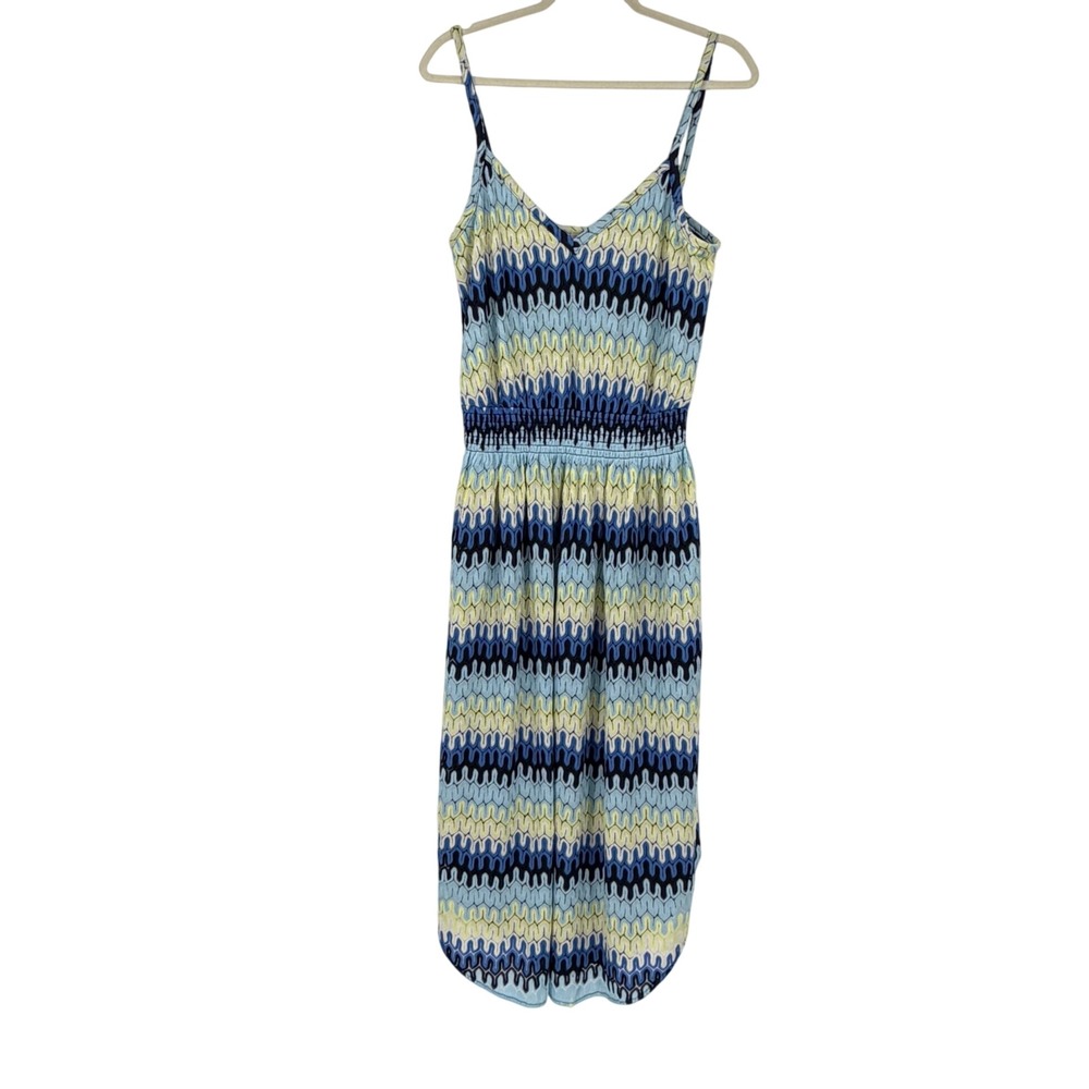 Ramy Brook Dorothee Dress L NWT Blue Yellow Crochet Lace‎ Midi MSRP $495